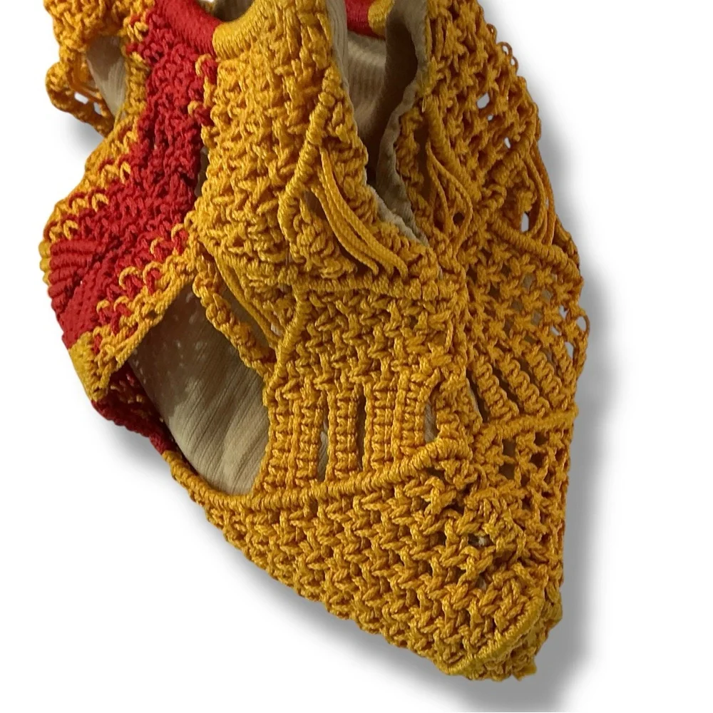 Vintage Handcrafted Yellow and Red Crochet Bag